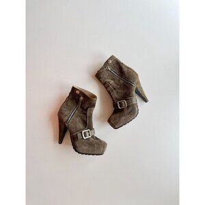 PROENZA SCHOULER Peat Suede Leather Moto Biker Platform Ankle Boots, Size 37.5